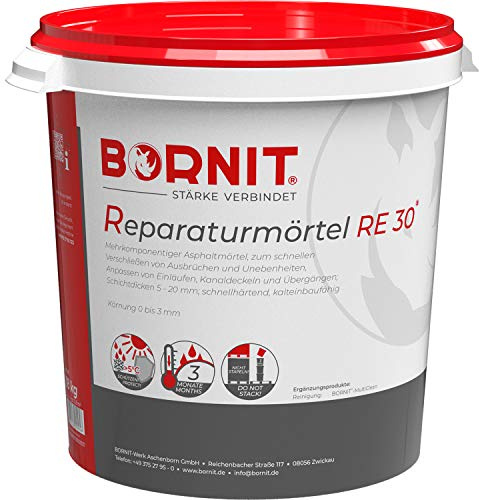 BORNIT Reparaturmörtel RE 30, 18 kg, für Straßenbau, Asphalt & Beton, kalteinbaufähig, Bitumen, schnellhärtend zur effektiven Reparatur