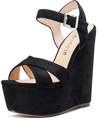 Castamere Scarpe col Tacco Donna Moda Sandali con Zeppa Plateau Wedge High Heels Nero Scamosciato Scarpe EU 38