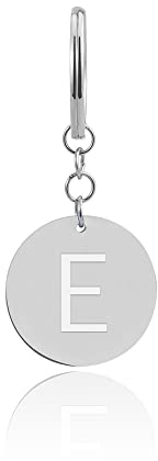 Porte-clés lettre E avec jeton de caddie - Pendentif personnalisé avec gravure en acier inoxydable argenté - Décrocheur de caddie pour tous les caddies