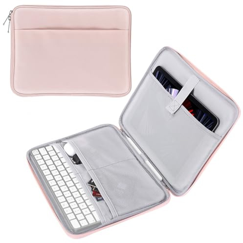 MoKo Tablet Tasche Kompatible mit 13 Zoll iPad Pro M4 2024, 13 Zoll iPad Air M2 2024, iPad Pro 12.9 M2 2022-2018, 12.9 Zoll Wasserdicht Tablet Schutzhülle mit Mehrere Fächer aus Polyester,Rosa