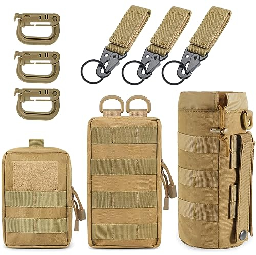 MUCHER Pack de 3 Bolsas Tácticas Pequeño Molle EDC Bolsa Utility Riñonera con 3 Mosquetón y Llavero, Herramientas Compacto Equipo, Gadget de Utilidad Organizador para Exteriores, Senderismo, Camping