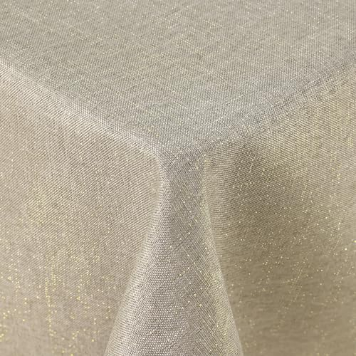 Spotjoy Glitzer Leinenoptik Tischdecke Abwaschbar Rechteckig 140 x 200 cm Tischtuch Lotuseffekt Wasserabweisend Tischwäsche Fleckabweisend, Leinen