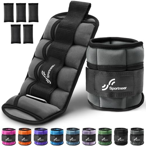 Sportneer Viktmanschetter, justerbara ankelvikter set, fot-/handledsvikt manschetter, 0,45–1,6 kg (per fotled)/0,9–3,2 kg (per par), ett par