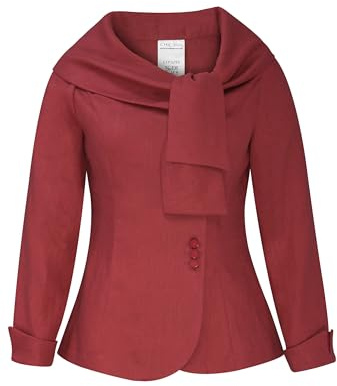 CHIC STAR Blazer de lino con cuello vertical para mujer, Rojo, L