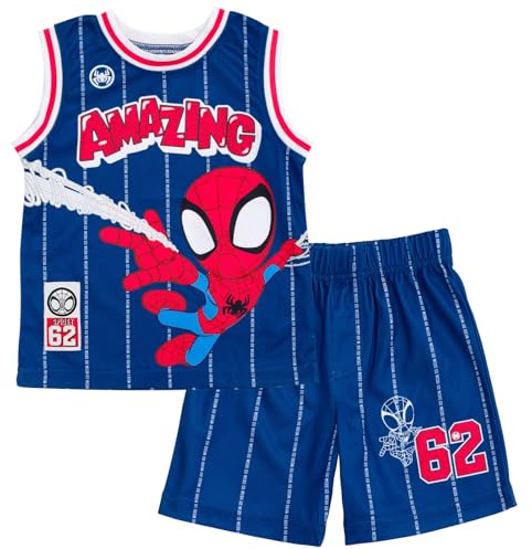 Marvel Spidey and His Amazing Friends Spider-Man Little Boys Mesh Jersey Tank Top & Basketball Shorts Outfit Set Blue 6