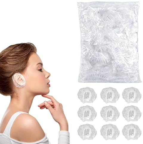 DHWEKU 150 Pezzi Trasparente Monouso Doccia Cuffie Orecchio Paraorecchie Protettive Impermeabili Copertura dell'Orecchio per Capelli Doccia Bagno Spa Balneazione (Trasparente)