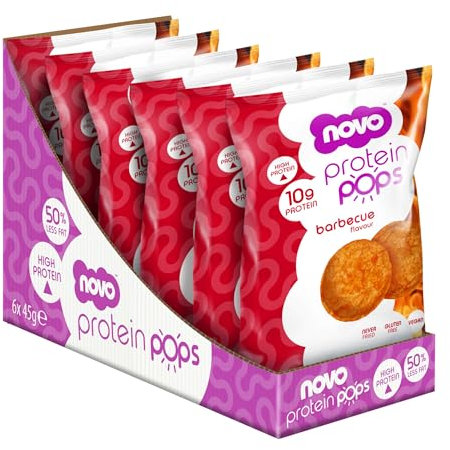Novo Nutrition | Protein Pops | Healthy Savoury Snack with High Protein, Low Sugar and High Fibre | Pack of 6 x 45g (Barbeque)