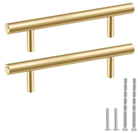 SSYR&P 4 Pezzi Maniglie per Mobili in Alluminio Massiccio - Distanza Fori 128mm, Viti di Fissaggio Incluse - per Cucina, Armadio, Cameretta, Bagno (Oro)