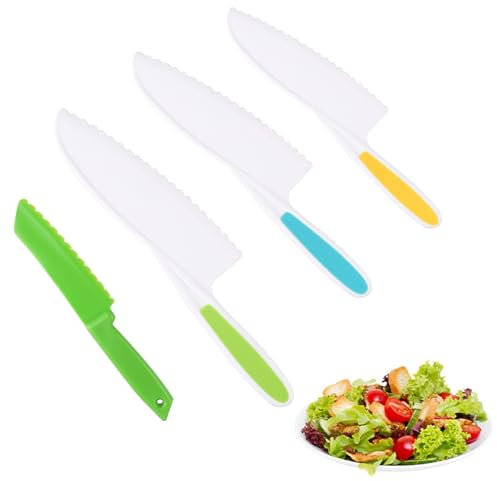 Vastsea 4 Piezas Juego de Cuchillos de Cocina Para Niños, Cuchillo Infantil, Cuchillos de Plástico, para Cortar Frutas o Verduras