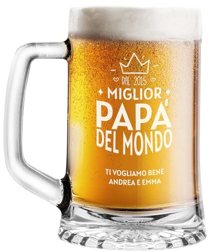STAMPATEK Boccale per la Birra Personalizzato Regalo Festa del papà Idee Regalo, 520 ml H 15,3 cm Ø 9,3 cm - Personalizzabile regalo compleanno Natale per gli amanti della birra - Miglior Papà