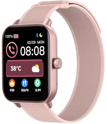 TOOBUR Smartwatch für Damen mit Alexa und Telefonfunktion, 1,8 Fitnessuhr mit 100 Sports, 24/7 Puls, Schrittzähler und Fitness-Tracker, IP68 Wasserdicht für Schwimmen, Kompatibel Android iOS