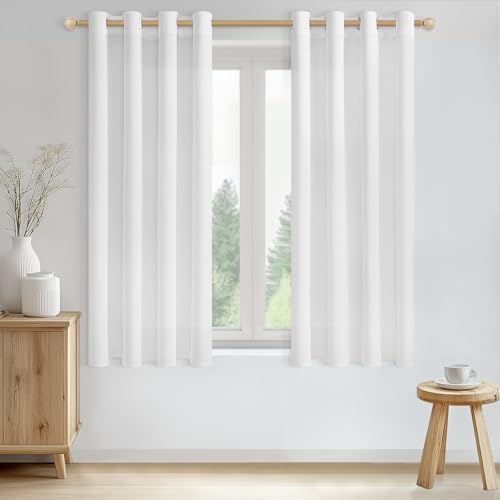 CUTEWIND Cortinas Lino Blancas Translucidas Cortas para Ventanas Cocina 140x160 CM Cortinas Salon Modernas 2 Piezas Cortina Visillo con Ojales para Dormitorio Comedor Habitacion