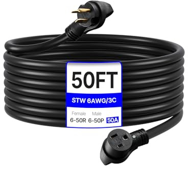 VEVOR 50 Amp Generator Extension Cord 50 Feet, 250V 12500W Heavy Duty Power Cable, NEMA 6-50P to 6-50R SWT 6 AWG Welder Extension Cord, with Storage Bag, for Generator, ETL Listed