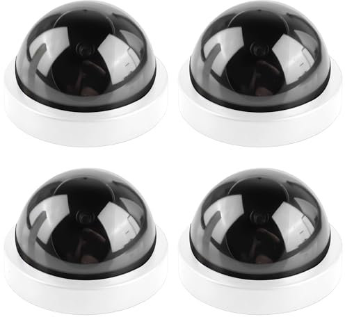GOMETY Lot de 4 caméras factices avec LED clignotantes rouges - Fausse caméra de sécurité factice - Fausse caméra de surveillance pour la maison et le bureau - Blanc