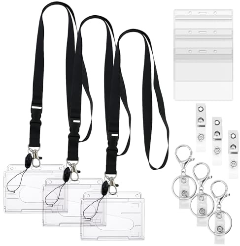 3 Piezas Juego Fundas Tarjetas Identificación con Ajustable Cinta,Soporte Tarjetas Identificación Transparente e Impermeable,Material de PVC Soporte Tarjetas,para Fábricas
