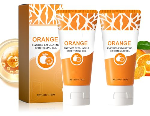 2-pack orange enzymer exfoliating gel skrubba – milt ansikts- och kroppstvätt med djuprengörande fuktkräm – rengörande peeling för alla hudtyper avlägsnar pormaskar (2 st)