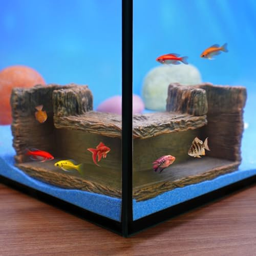 Aiqriwv 90° Corner Fish Cave Viewing Tunnels | Realistic Driftwood Stump Hideout for Shrimp, Betta, Corydoras | BPA-Free Premium Resin, Safe for Aquarium (5.1”x5.1”x2.8”)