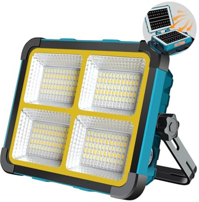 Eraylife Foco LED Recargable 100W, Foco de Trabajo LED Portátil con Doble Panel Solar, Bateria 12000mAh/5 Modos/288 LEDs/IP66, Luz de Trabajo para Camping, Emergencia, Garage