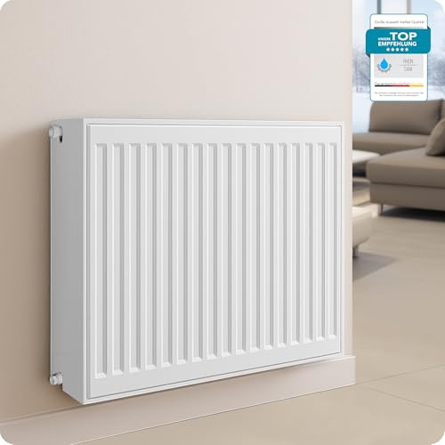Belrad Radiador tipo 33 | potente radiador plano con 8 conexiones | montaje en pared | compacto, estrecho y eficiente energéticamente | para baño, salón, color blanco, plano, con conexión central