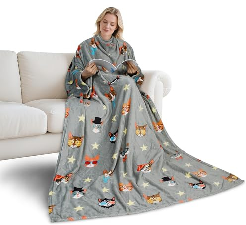 Catalonia Classy - Coperta con maniche regalo per adulti, donne e uomini, extra calda e leggera, coperta portatile, in pile microplüsch, coperta morbida e soffice per TV, regalo di Natale, Einzel