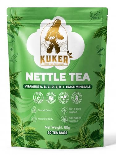 KUKER Nettle Leaf Tea – 30 Tea Bags | Pure Stinging Nettle Herbal Tea | Rich in Vitamins A, B, C, D, E, K & Minerals | Kidney Support | Caffeine-Free | Non-Bleached Bags in Resealable Aluminum Pack