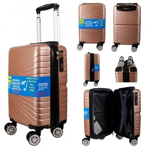 Ryan Air Wizz Air Approved Hardcase Suitcase with Detachable 360 Degree Spinner Wheels - 40x20x25 - Lightweight Ideal for Short Trips - Secure Combination Lock (Rose Gold)