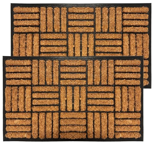 LS Coco Coir Door Mat Heavy Duty Non Slip Doormat for Indoor & Outdoor Use Natural Coir Front Door Mat Shoe Scraper Removes Mud Dirt & Grass Entrance Mat for Patio Porch & Hallway (2)