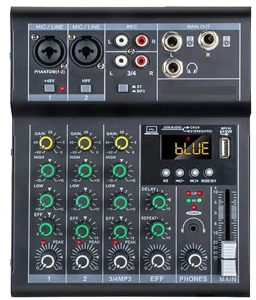 Ujjdwiurgh professionell digital DJ-mixerkonsol 4 kanaler ljudmixer med USB-port stöder Bluetooth-anslutning uppspelning svart enkel installation