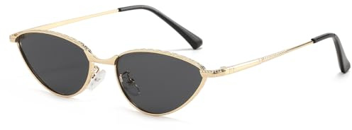 LJCZKA Occhiali da Sole Ovali Retrò Donna Piccoli Ovale Occhio di Gatto Occhiali da Sole Anni 90 Y2K Ovali Metallo Montatura Moda Protezione UV400 (Oro Nero)