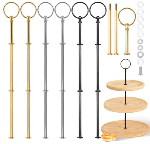 6 Stycken Etager Ställ Etager Ställ Set Etager Cirkulärt Design Justerbar Höjd Ställ i Guld Silver och Svart för Frukt Godis Tårtor Bröllop Fester Partys Dekoration