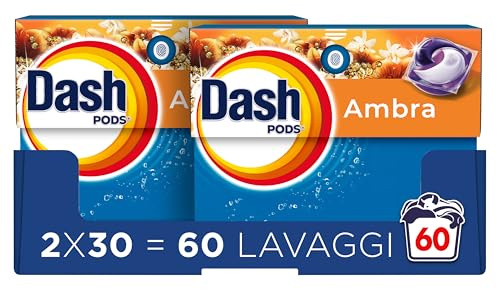 Dash Pods Detersivo In Capsule, 30 Lavaggi, Ambra, Rimuove le Macchie, Igienizza, Dona Freschezza, Brillantezza Per I Capi (Confezione da 2)