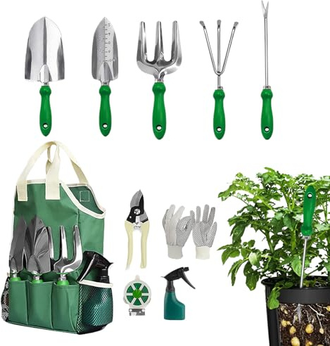 Juego De Herramientas De Jardinería, Equipo Resistentes, Kit de 11 Piezas para Cuidado de Plantas, para Mujeres, Mamás, Principiantes, Plantar Árboles, Jardín, Hombres, Jardinero De