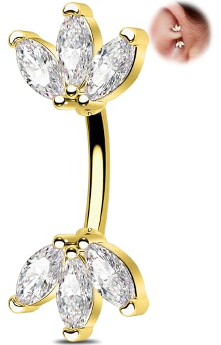 OUFER 16G Oro Piercing Rook con CZ Marquise Transparentes y Negro, Piercing de Ceja de Acero Inoxidable 316L, Pendientes Rook Helix 6/8 mm, Joyería Corporal para Mujer, 16G6mm, Acero inoxidable