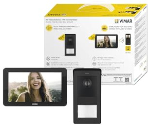 Vimar K42975 Kit videocitofonico da parete, videocitofono touch vivavoce Wi-Fi a colori LCD 7, targa audiovideo 1 pulsante, 1 alimentatore 40103, con staffe per il fissaggio a parete, nero