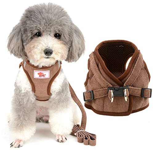 Zunea Hundegeschirr mit Leine Kleine Hunde Welpen Verstellbar Reflektierend No Pull Weiches Netzgewebe Cord-Weste Brustgeschirr für Jungen/Mädchen Haustiere, Puppia, Chihuahua, Katzen Braun M
