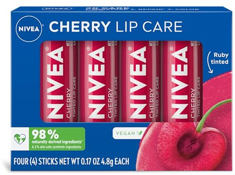 NIVEA Cherry Lip Care Tinted Lip Balm for Beautiful, Soft Lips, Pack of 4