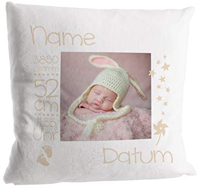 Striefchen® Flausch-Kissen als Geschenk zur Taufe oder Geburt mit Foto - Babygeschenk oder Geburtskissen