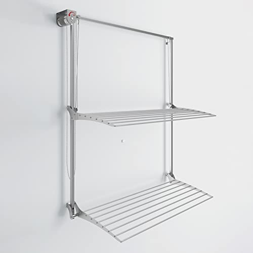 Foxydry Wall Plus, Wand-Wäscheständer, Wand Wäschetrockner, wandmontierte ausziehbare klappbare Wäscheleine aus Aluminium und Stahl 88x52x137 cm