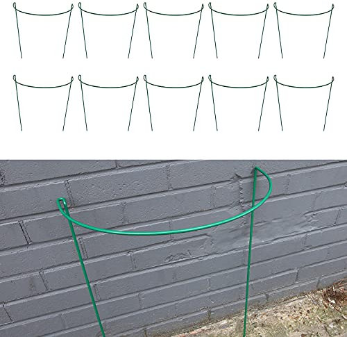 Woodside Garden Plant Support Stakes, Steel Half Round Flower Guard Holder Ring Cage (pack of 10) - W: 45cm x D: 25cm x H: 60cm