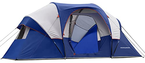 HIKERGARDEN 10 Person Camping Tent - Portable Large Family Tent for Camp, Windproof Fabric Dome Tent Outdoor for Hiking, Backpacking, Traveling (Blue)