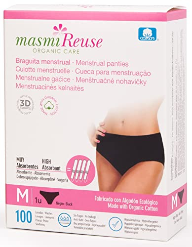 Masmi Hochsaugfähige, waschbare, wiederverwendbare Periodenhose, entspricht 4 Tampons, GOTS Bio-Baumwolle, 100 Waschgänge (Medium)