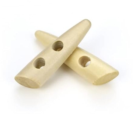 12 Stück ovaler Holzknopf natur 60mm, 2 Löcher á 6,5mm, Holzknöpfe Knebel, Mantellknöpfe, längliche Knöpfe zum annähen, aufnähen, Bastelknöpfe abgeschrägtes Ende