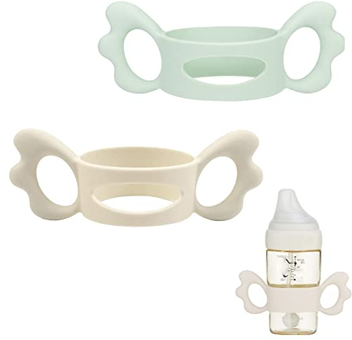 Babyflaschen Griffe, Flaschengriff Halter, Baby Flaschengriffe Silikon, Weithals Babyflaschengriffe, für Baby Kleinhand Greifdesign, Außendurchmesser über 5 cm, 2Pack