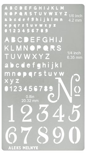 Aleks Melnyk No.422 Metal Stencil, Tiny Letters, Normografo, Pyrography, Wood Burning, 1 PCS, Template, Engraving Wood and Patterns, Alphabet and Number, Lettering, Letting, Bullet Journaling