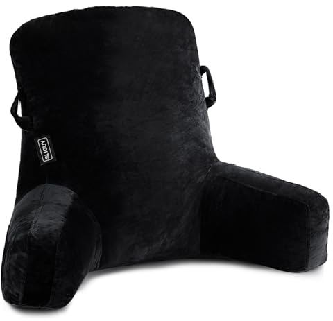 SLIGUY Oreiller de Lecture Coussin Support Lombaire Avec Accoudoirs Portable Oreiller De Lecture Coussin Cale DOS Canapé Pour Lit & Fauteuil & Canape Pour Le Repos Lire Regarder la Télévision, Noir