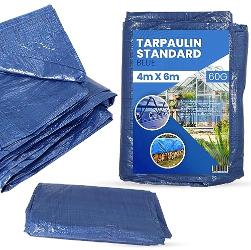 Bâche de Protection 4x6m PVC 50 g/m² Imperméable Extérieur en Tissu Industrielle Multifonction pour Meubles Camping Voiture étanche Multi-Usage Universelle