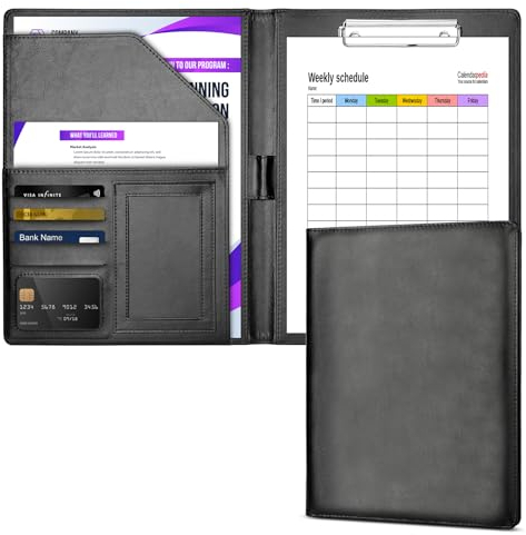 Royouzi Schreibmappe A4 Klemmbrett A4 Mit Deckel Pu Klemmbrettmappe Mit DokumentenfäChern, Stiftehalter, Klappdeckel, Abdichtung Die Perfekte BüRo- Und Konferenzmappe