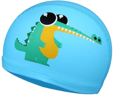 Bonnets de Bain Enfants Bonnet de Natation Bonnet de Bain de Conception de Crocodiles de Dessin Animé Bonnet de Piscine,Bonnet de Bain imperméable pour Enfants âgés de 3 à 10 Ans