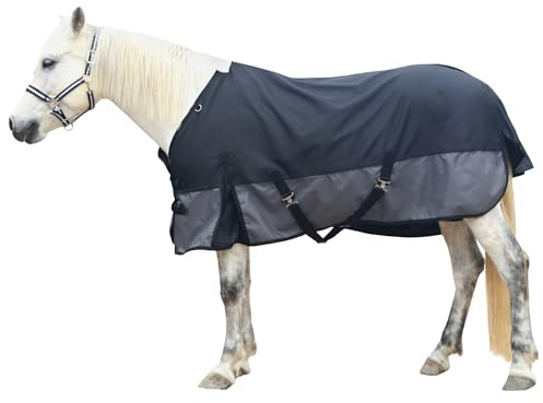 Gallopoff Manta resistente para caballos de 1200D sin relleno (0g), ligera, impermeable y transpirable para caballos, manta para exterior en negro y gris 150 cm