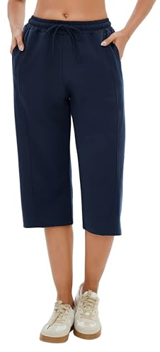Jahetuul Pantalones Chándal Mujer 3/4 Capri Pantalón Deportivo de Algodón con Bolsillos Cintura Elástica con Cordón Pantalón Holgado para Fitness Correr Verano